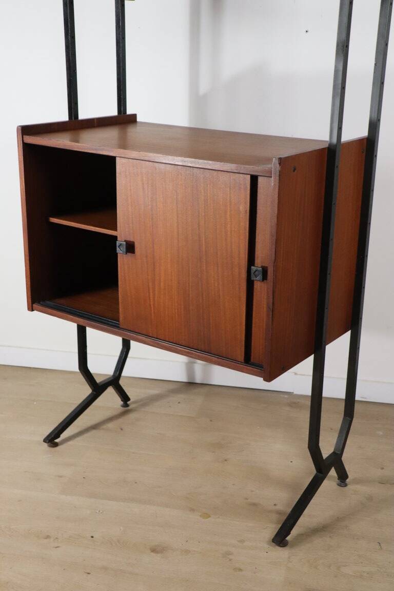 Vintage modular bookcase in wood and metal, Italy, 1960