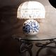 Hand-painted porcelain lamp varnish and crack, crochet-made lampshade, h 48x30cm