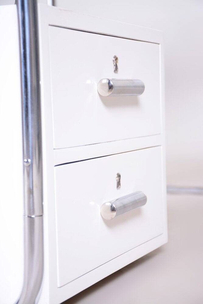 Bauhaus Desk in Chrome-Plated Steel and White Lacquered Wood, Germany, 1930s