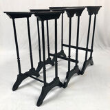 Series of three nesting tables, lacquer decorated with trendy birds and marquetry. circa 1900