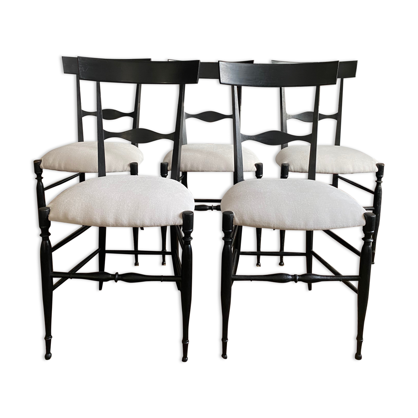 Suite of 5 Chiavari chairs in blackened walnut, Giuseppe Gaetano Descalzi - 19th century