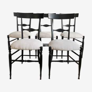 Suite de 5 chaises Chiavari en noyer noirci, Giuseppe Gaetano Descalzi - 19ème