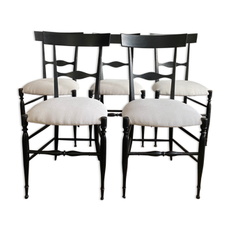 Suite of 5 Chiavari chairs in blackened walnut, Giuseppe Gaetano Descalzi - 19th century