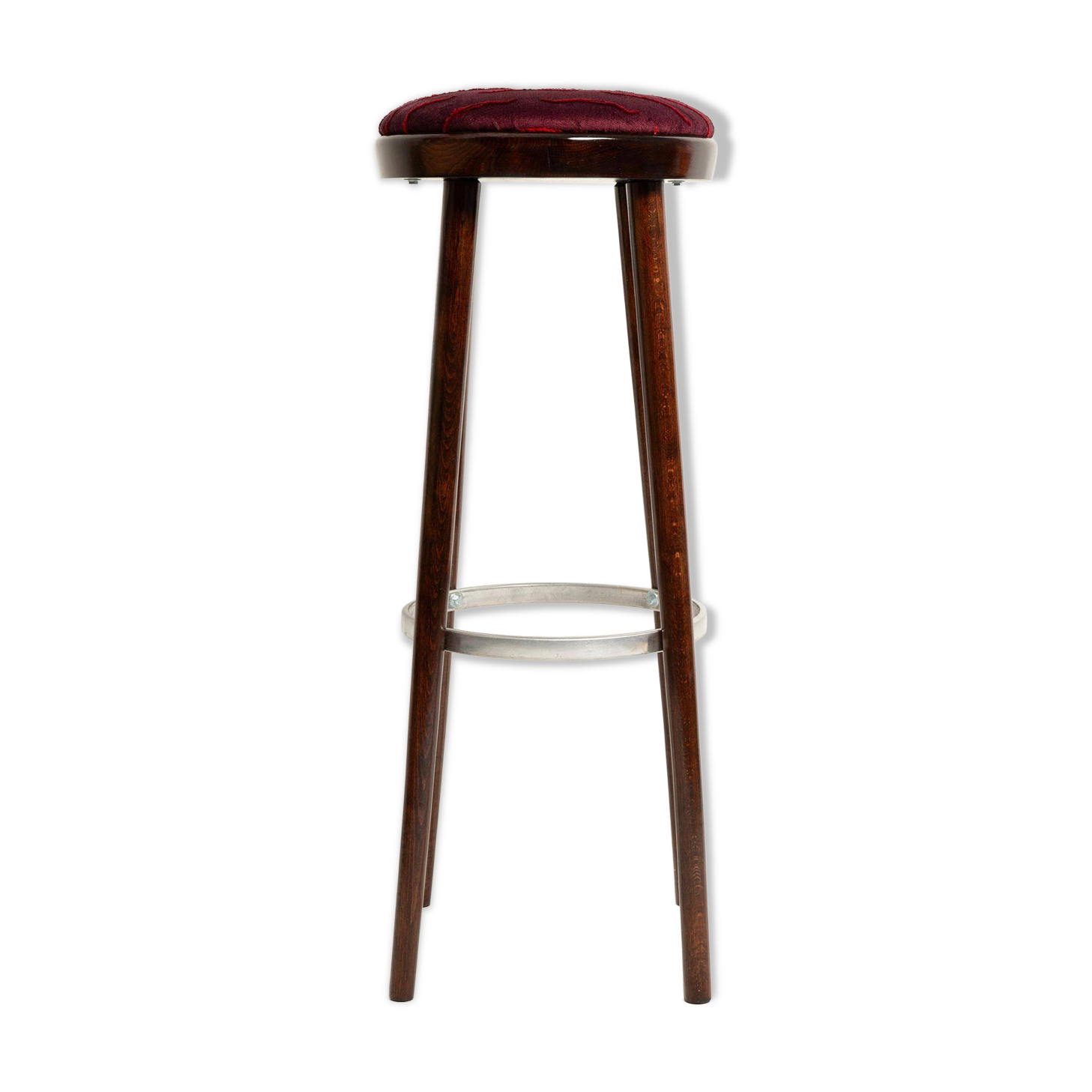 Bordeaux mid-century bar stool in velvet New Waves by Dedar, Europe, 1960s