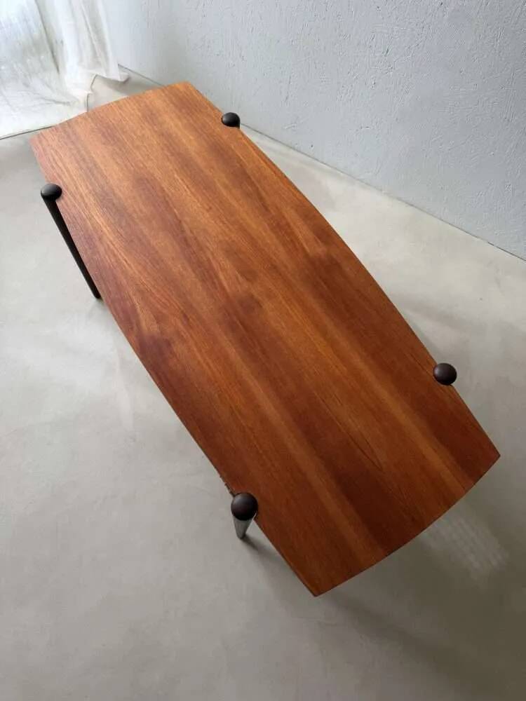 Vintage Creafort coffee table 1960s teak with rattan magazine shelf
