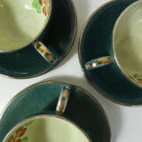 3 old lunches and saucers in faience of Longchamp