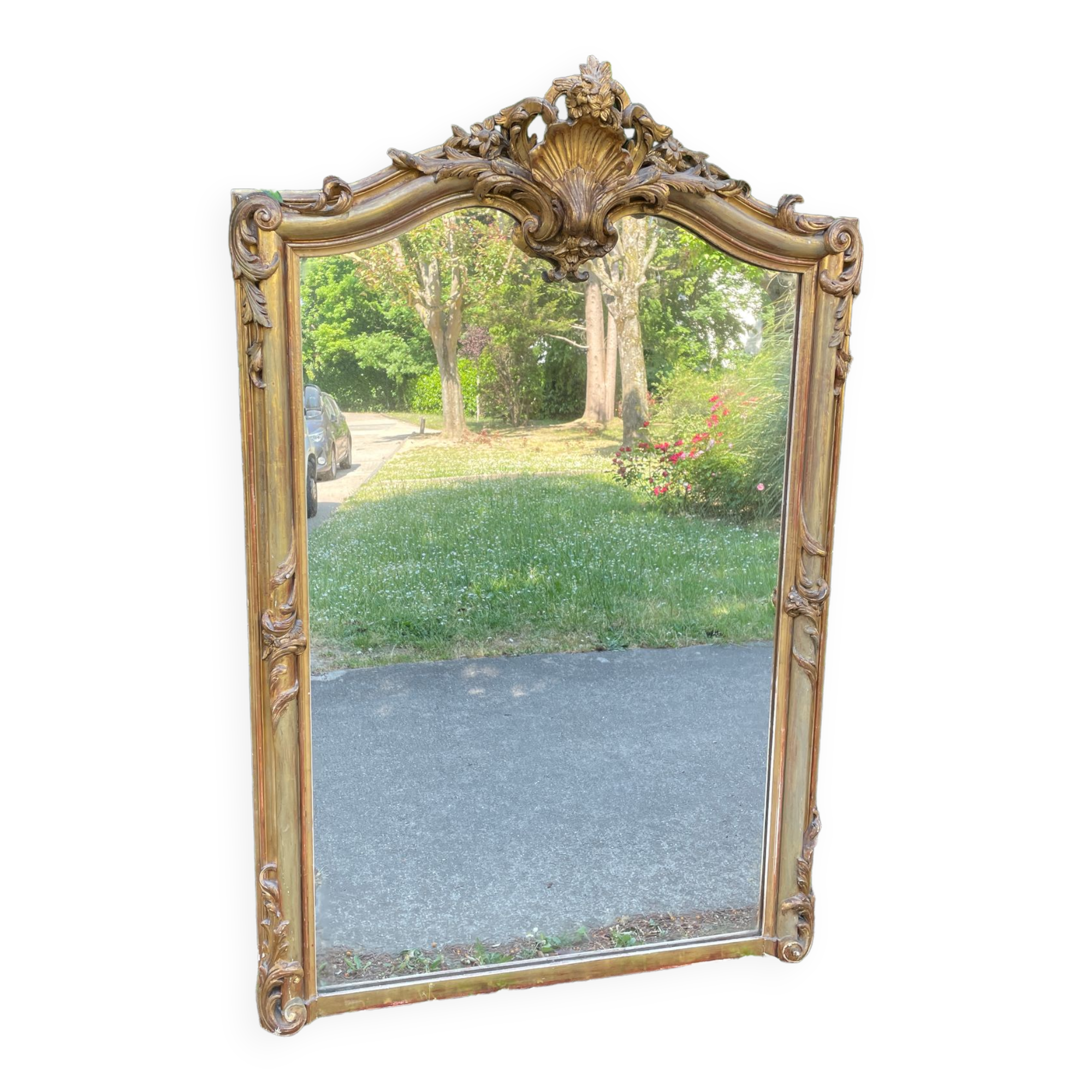 Old Louis XV style mirror in wood and gilded stucco. Napoleon III