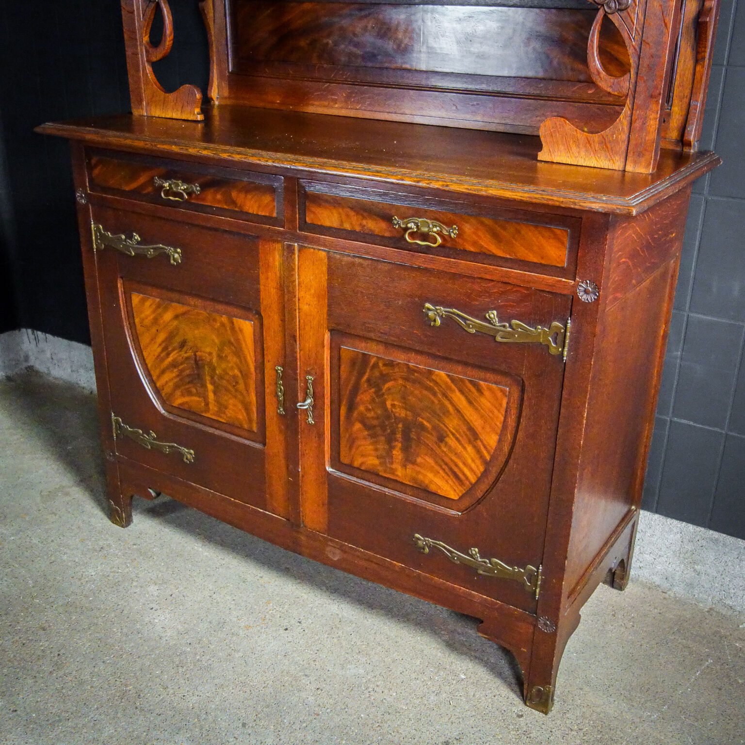 art nouveau cabinet with stained glass window, France circa 1910