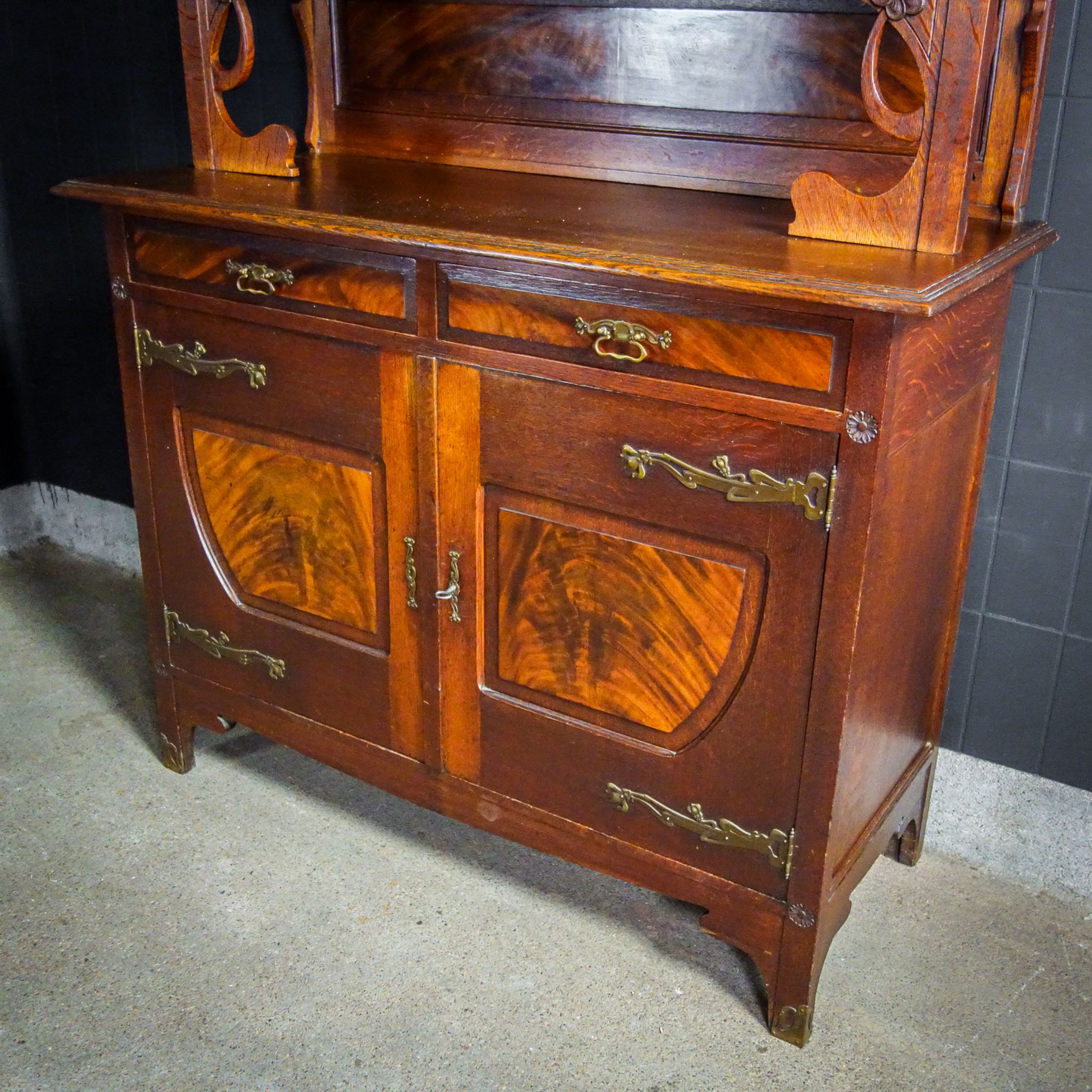 art nouveau cabinet with stained glass window, France circa 1910