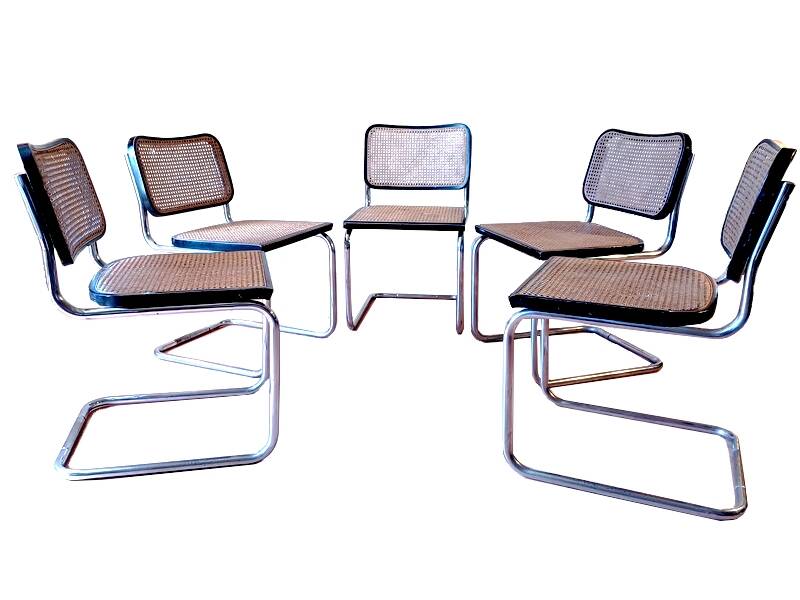 Set of 5 B32 Cesca chairs black lacquer by Marcel Breuer 80s Made in Italy