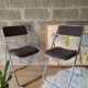 Set of two folding chairs in brown and metal fabric - vintage