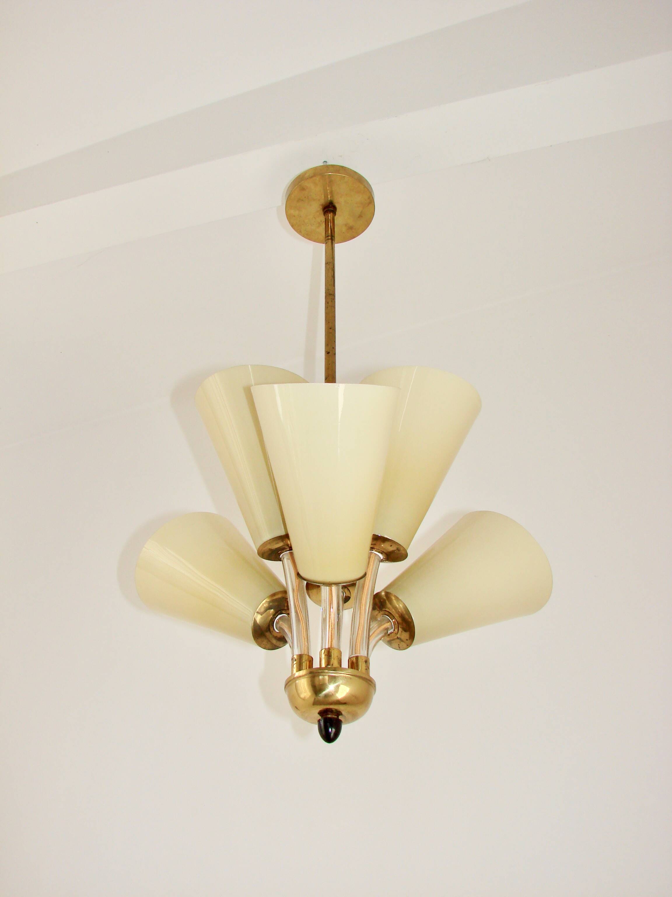 Chandelier Kamenický Šenov – Czechoslovakia, 1950s, brass and glass