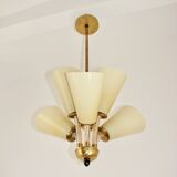 Chandelier Kamenický Šenov – Czechoslovakia, 1950s, brass and glass