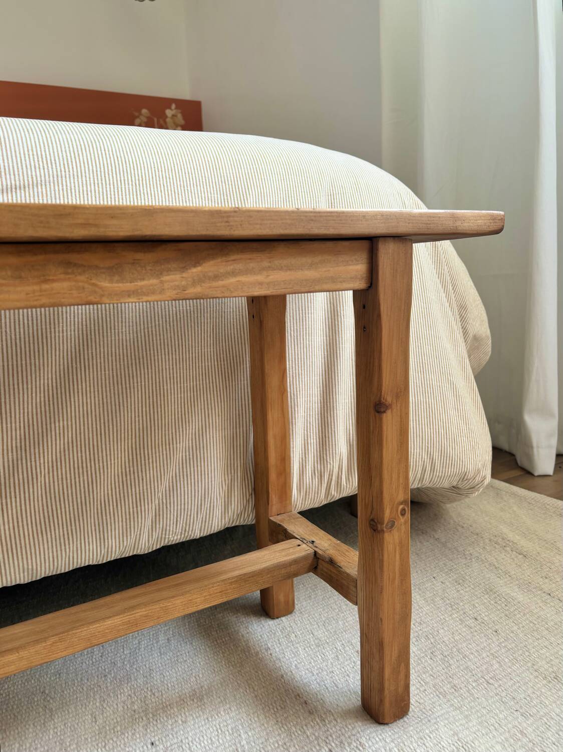 Vintage farm bench, old solid wood, renovated