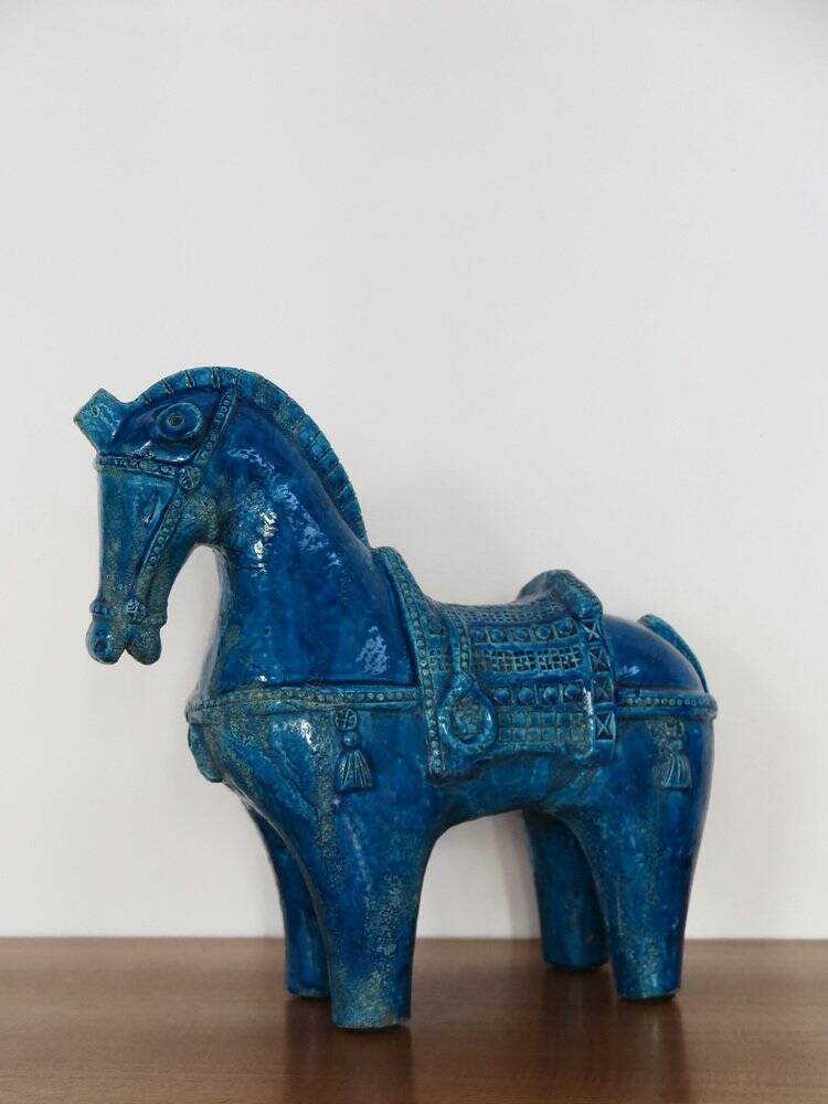 Blue Ceramic Horse Sculpture by Aldo Londi for Bitossi Fiorentino, 1960