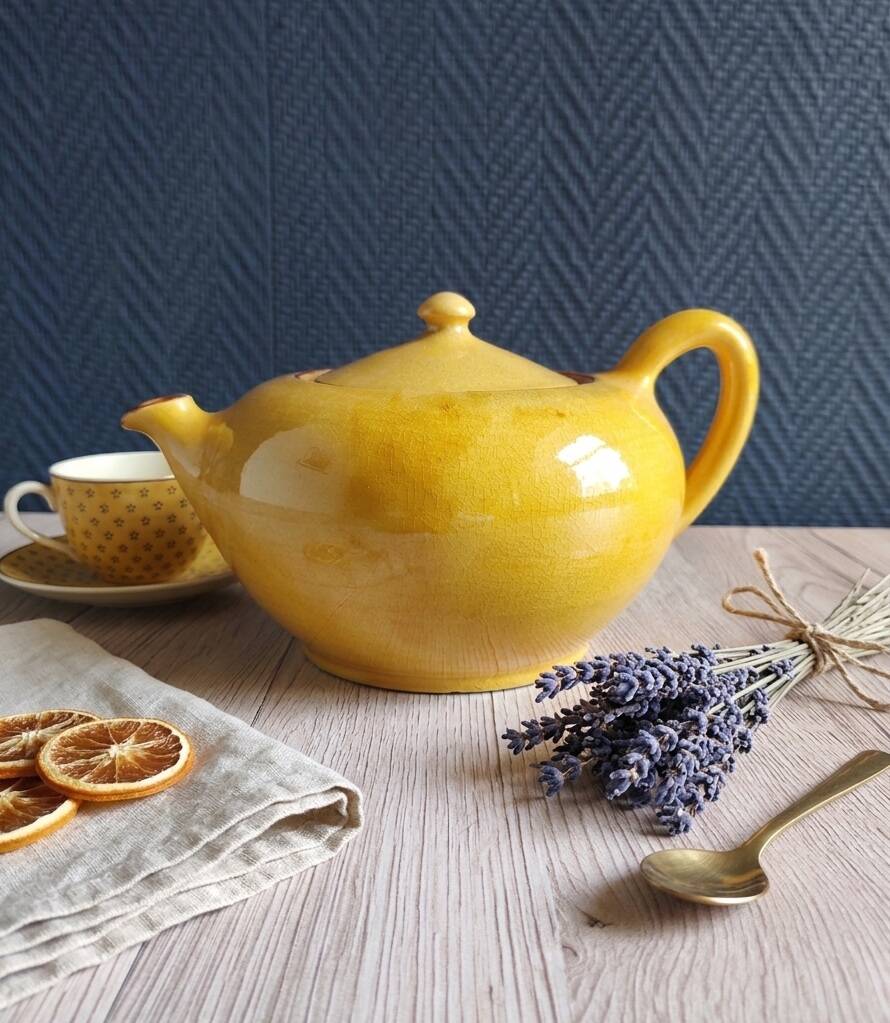 Vintage Mustard Enamelled Ceramic Teapot