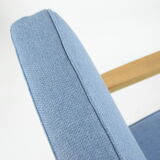 Vintage armchair 1970s, fully refubrished, blue fabric