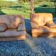 Paire de Fauteuils Vintage en Skai Marron Clair