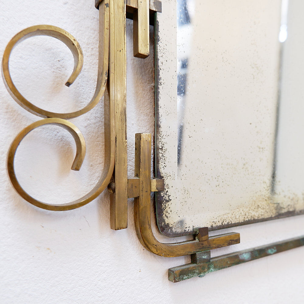Italian brass mirror with scrolls, mid-century - 1950s