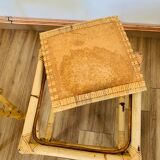 Set of two pull-out tables in rattan and wicker
