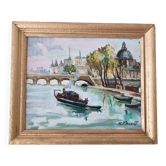 Oil Painting on Canvas Paris on the Seine - signed Raphael Pricert 1903 -
