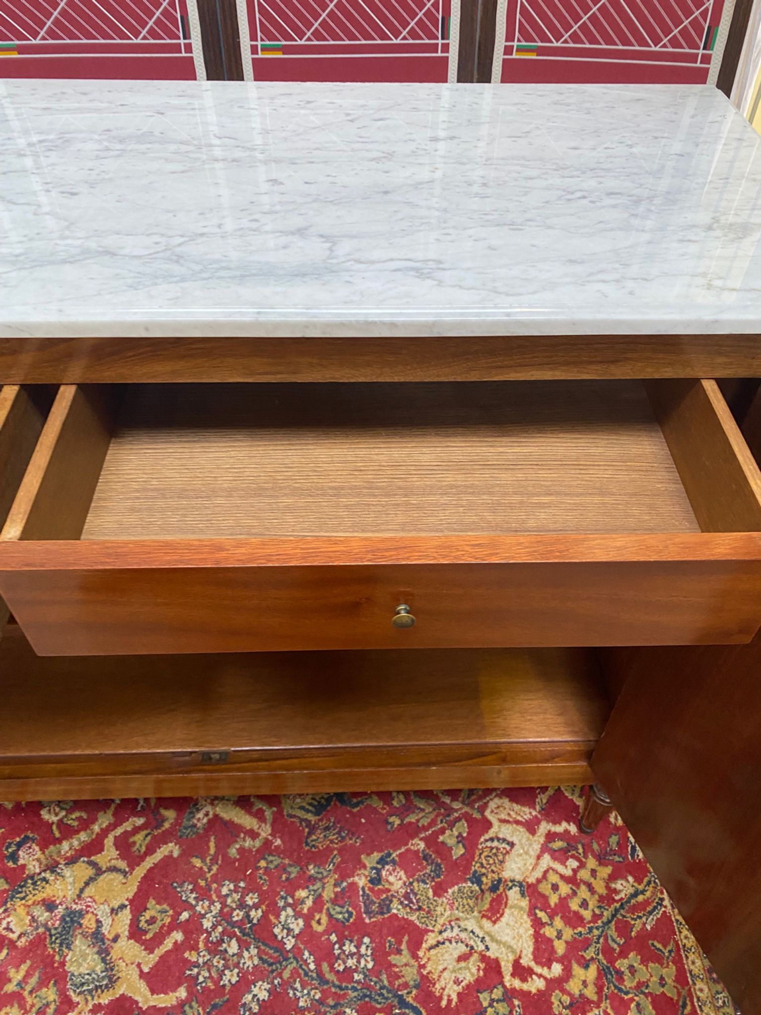 Solid wood buffet Louis XVI style with veined white marble