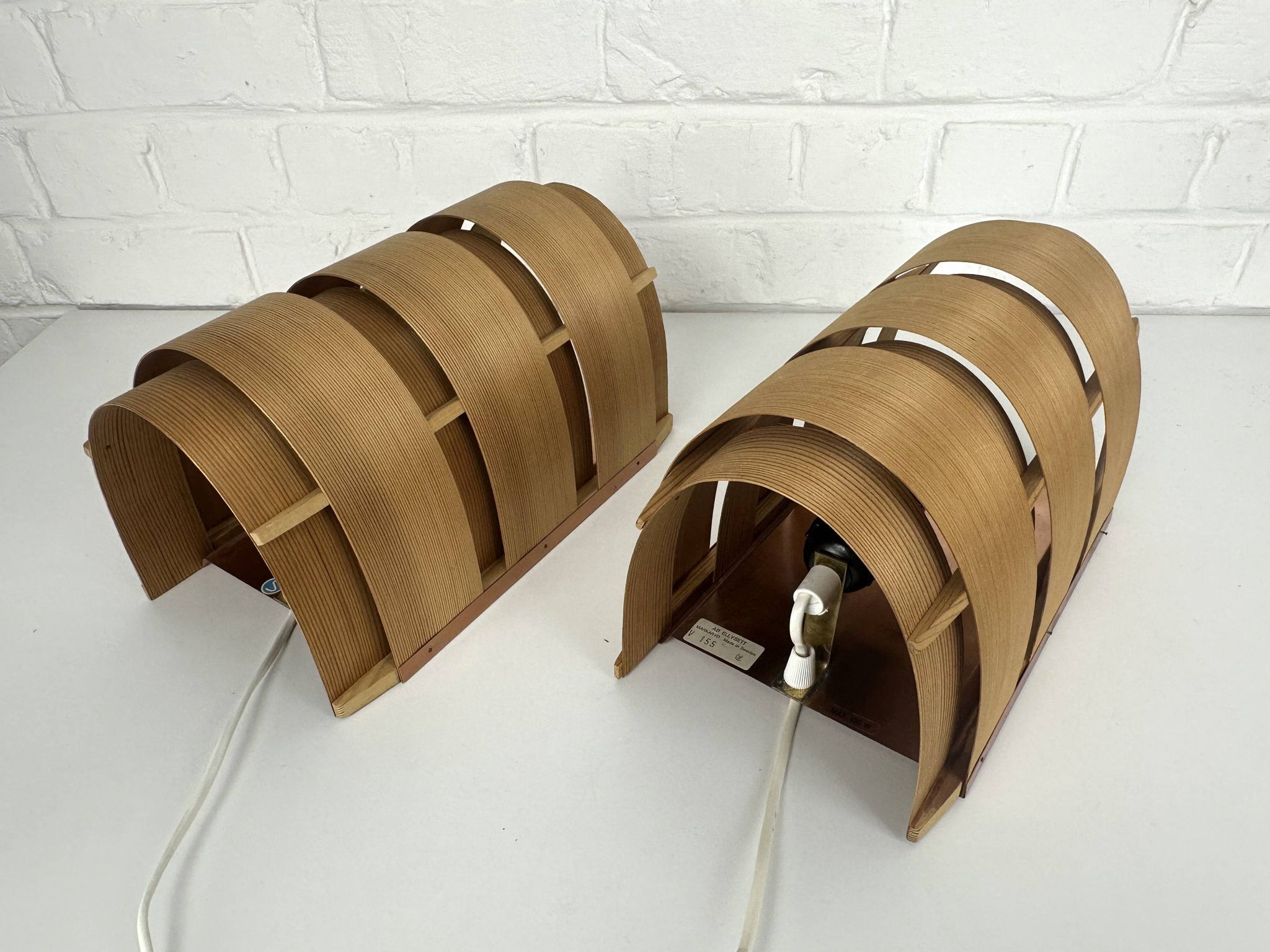 Pair of V155 wall lights in pine by Hans-Agne Jakobsson, Sweden, 1960.