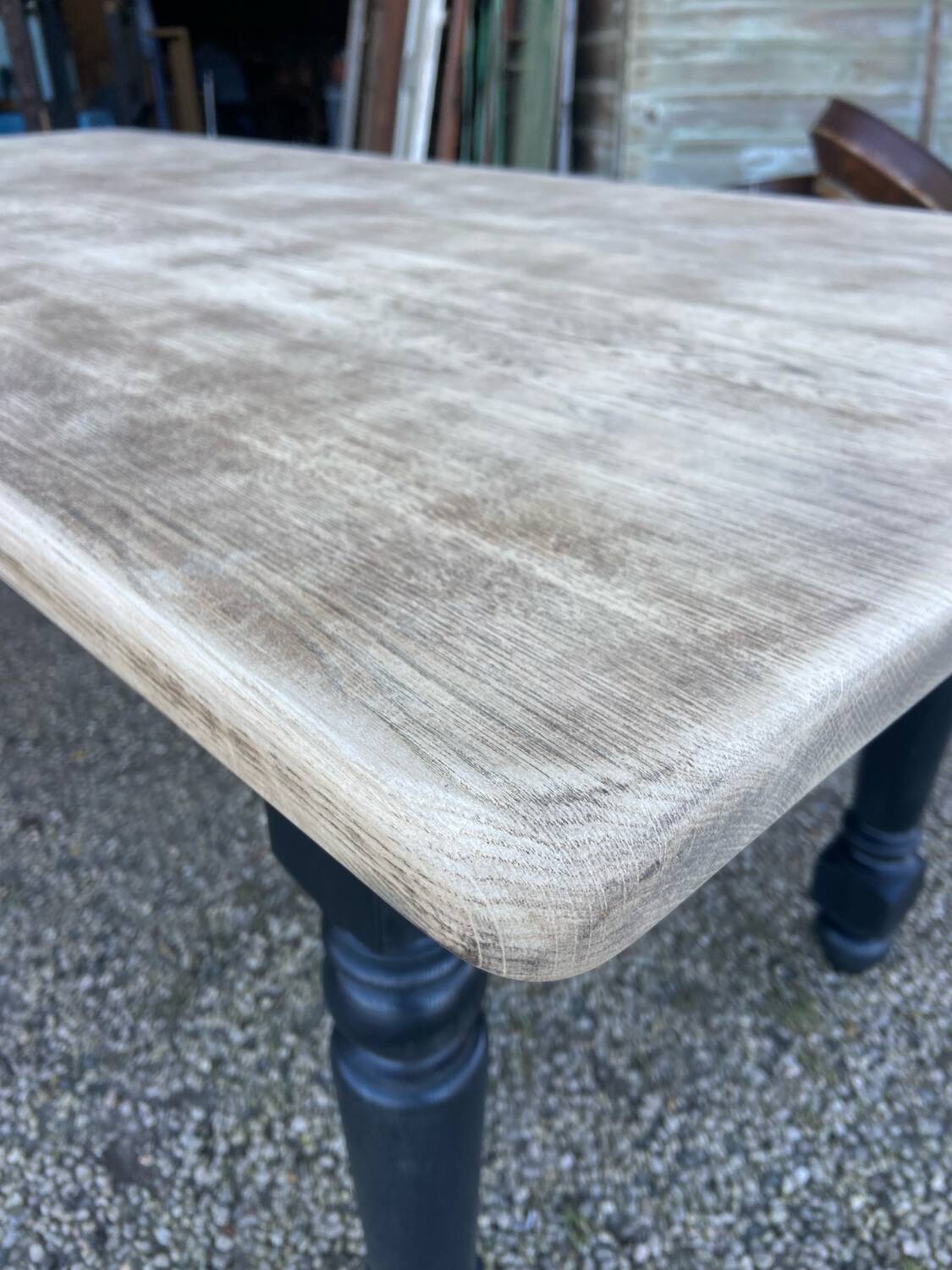 Wood and black farmhouse table