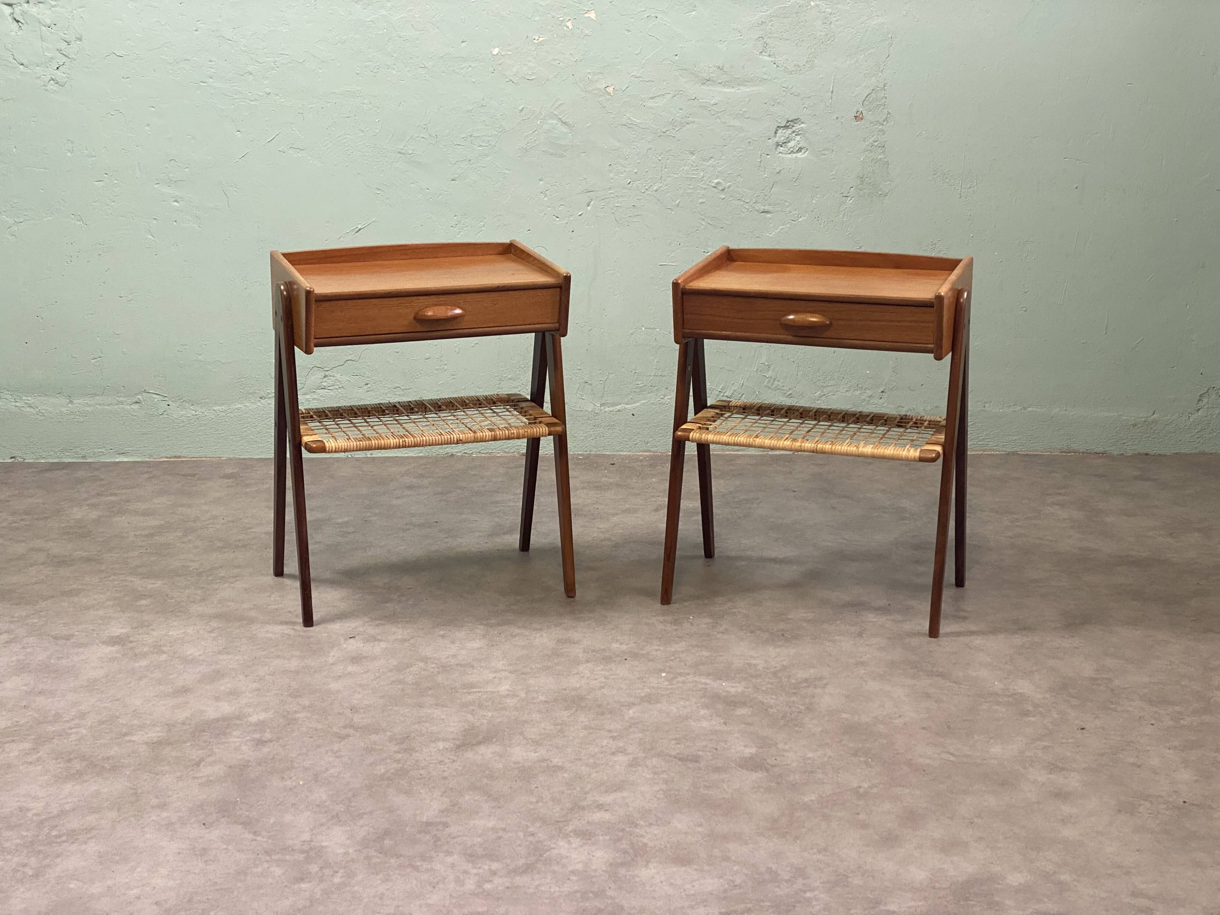 Scandinavian teak bedside table pair Rasmussen