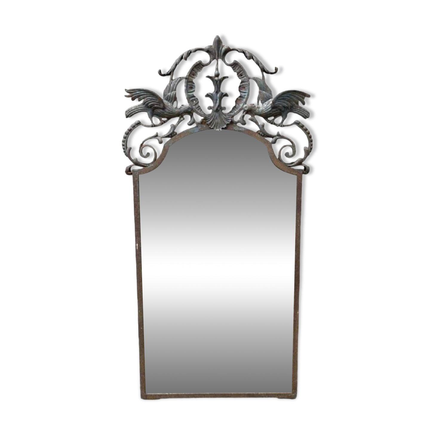Art Deco wrought iron bird mirror in the style of Gilbert Poillerat, circa 1930