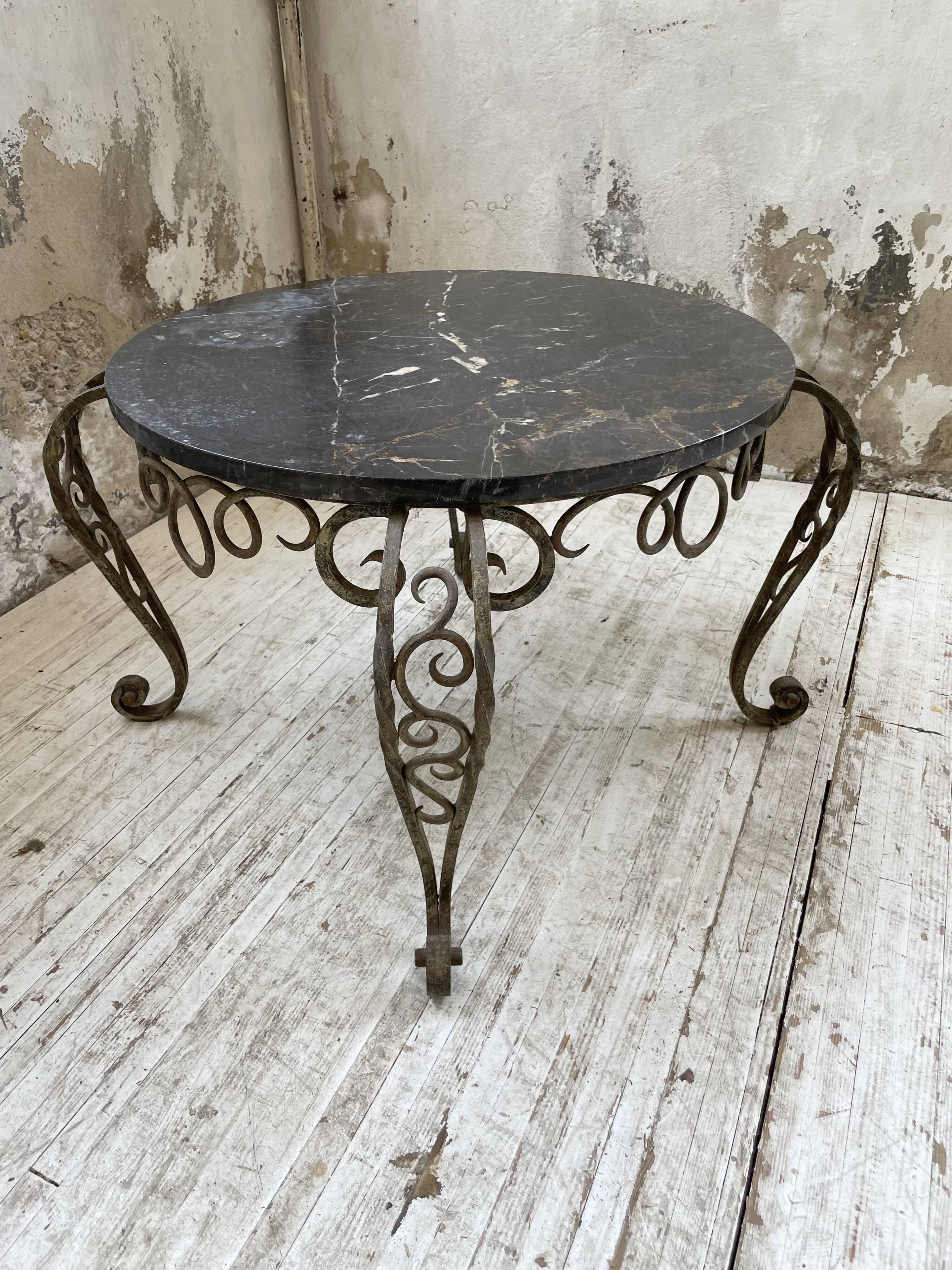 René Drouet coffee table in metal and black marble.