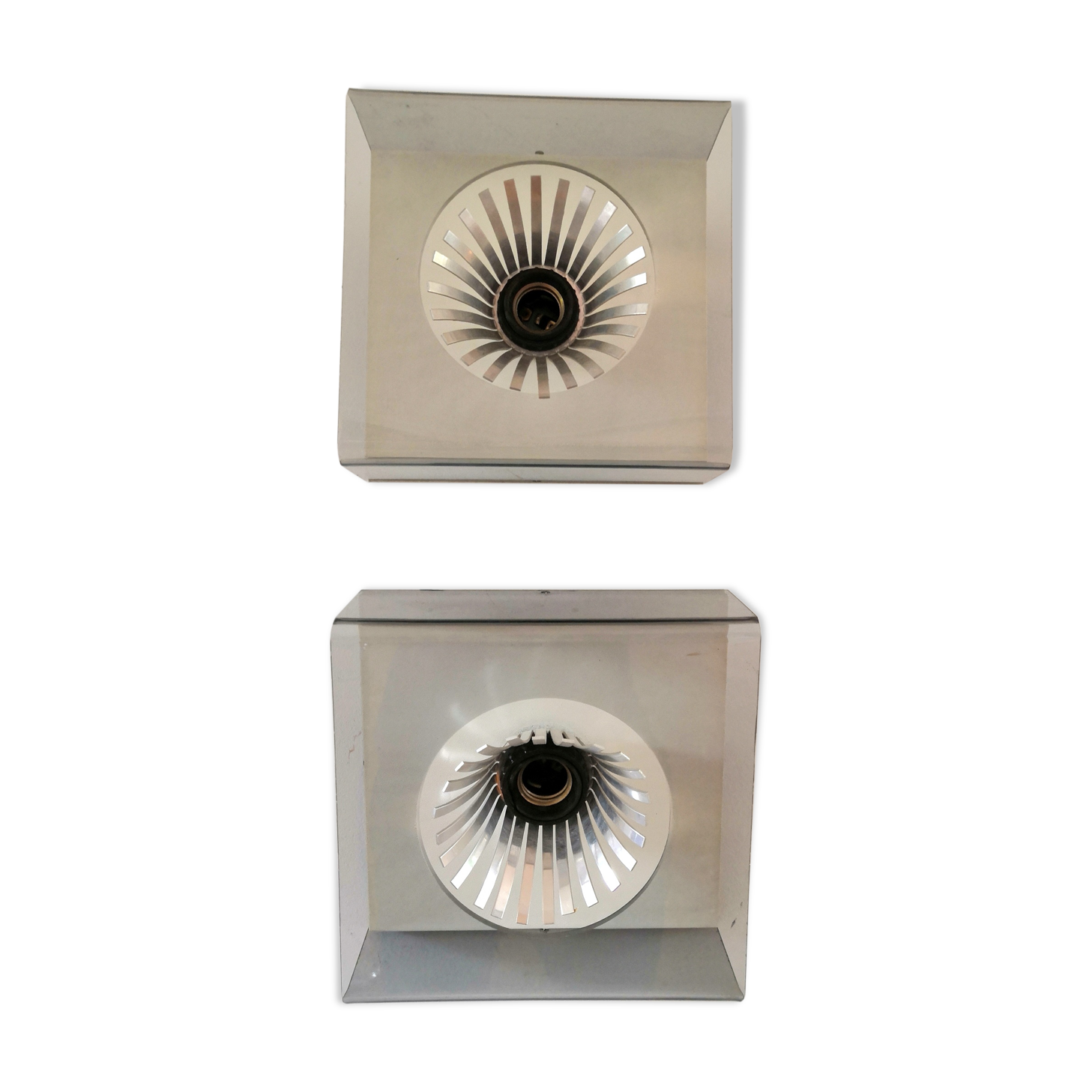 Pair of blue plexi appliques and steel design 60s - 70s