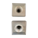 Paire d'appliques plexi bleuté et acier design années 60 - 70