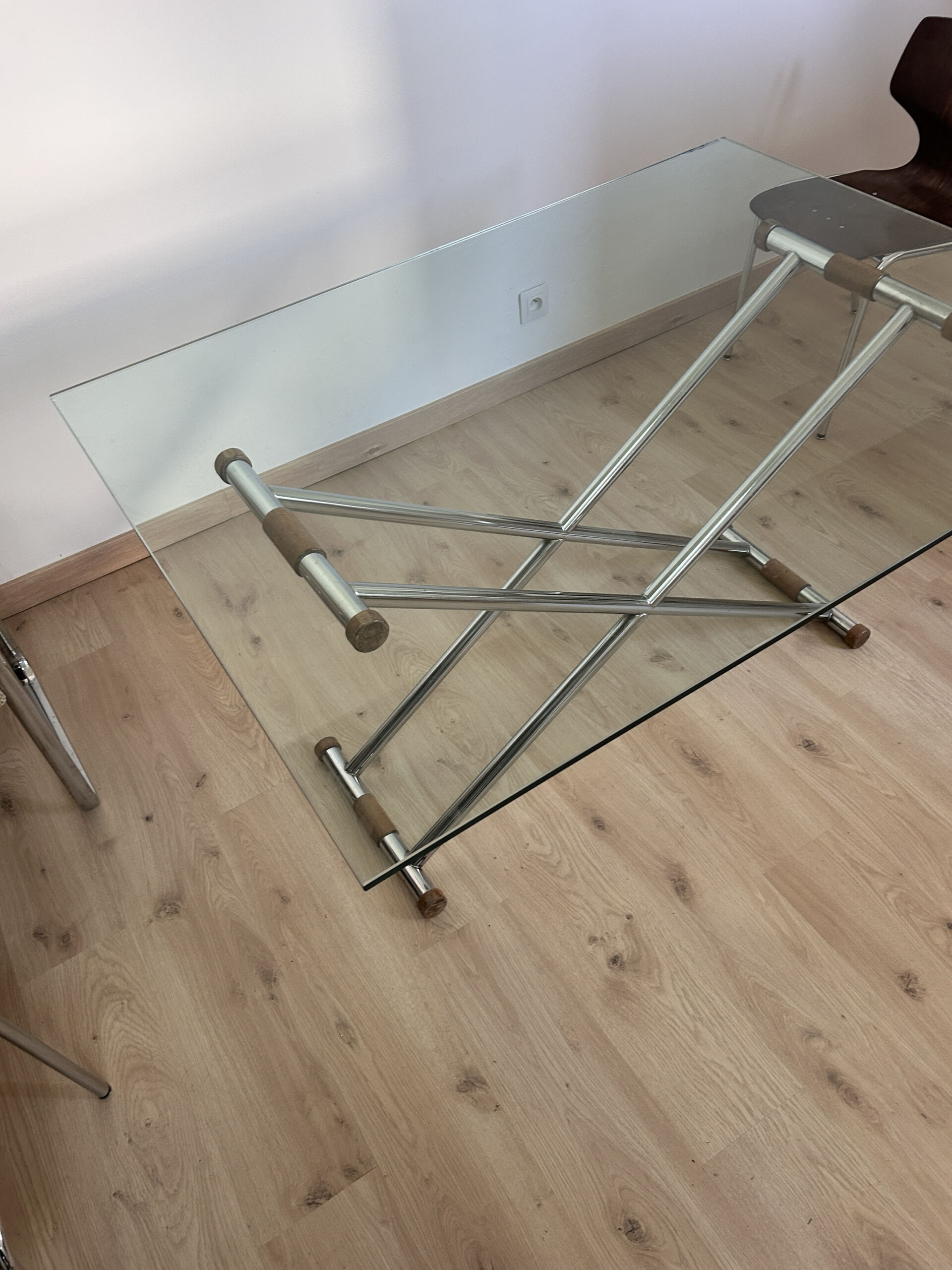 Large liftable/modular coffee table "Up & Down" vintage – Italian design glass & chrome