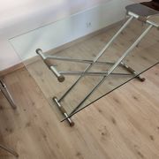 Grande table basse relevable / modulable « Up & Down » vintage – Design italien verre & chrome