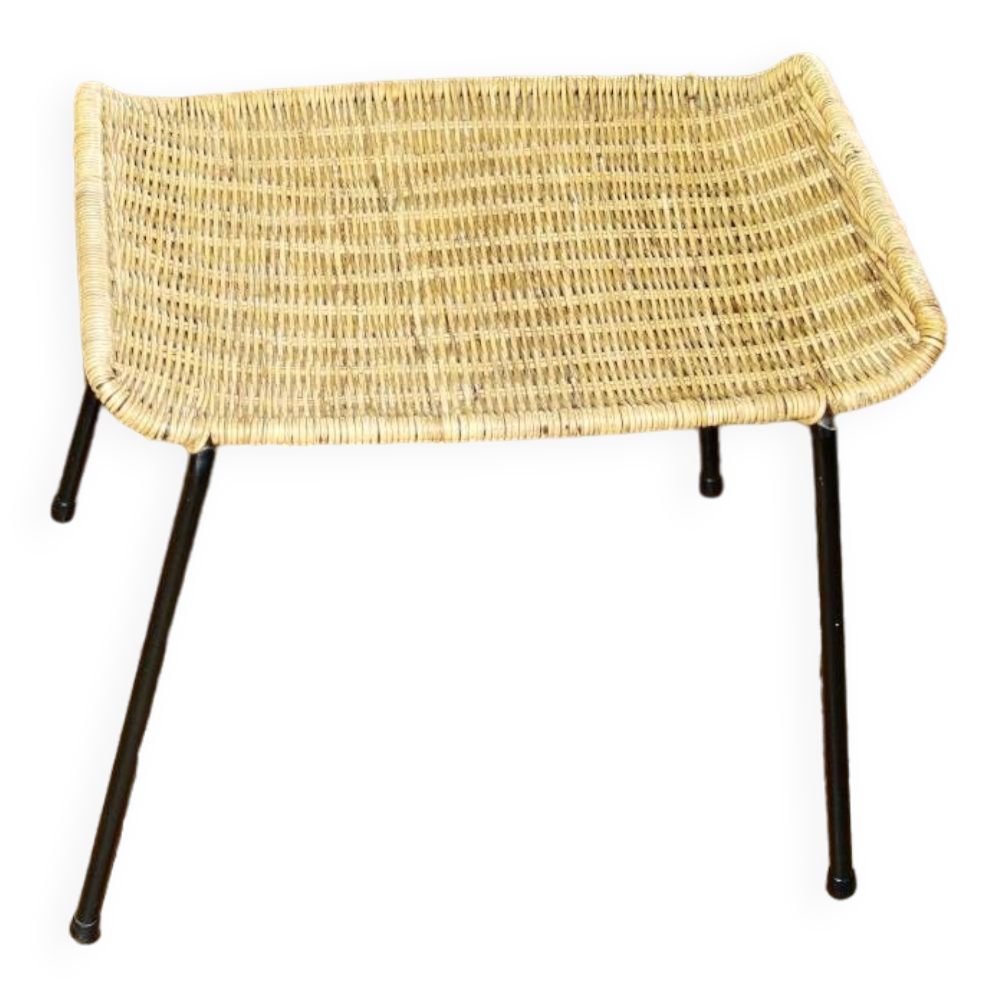 Vintage steel and woven wicker basketball stool by franco legler 1950s