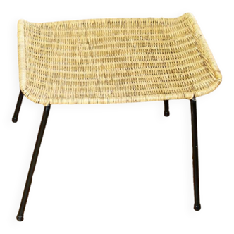 Tabouret basket vintage en acier et osier tressé de franco legler 1950