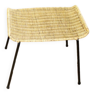 Vintage steel and woven wicker basketball stool by franco legler 1950s