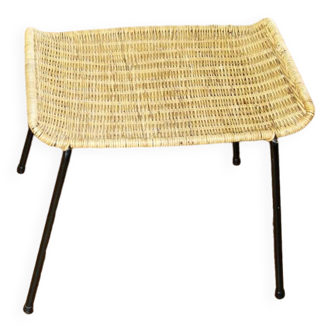 Vintage steel and woven wicker basketball stool by franco legler 1950s
