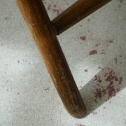 Folding stool, reupholstered in long-haired sheepskin, mid-century modern style, 1950s.