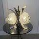 Vintage chandelier with 4 glass bubble globes and silvered metal.