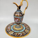 Ewer and its basin, in Gien earthenware, Renaissance model, 20th century.