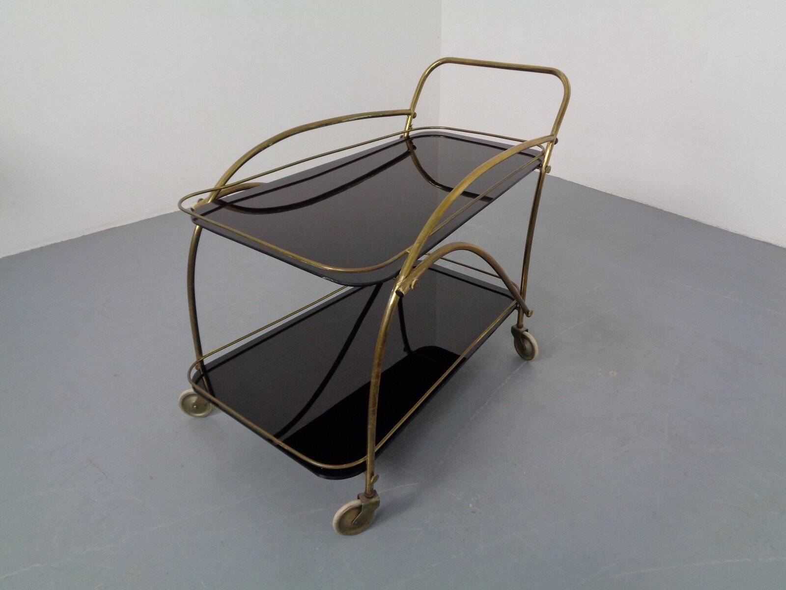 Mid-Century French Brass & Glass Serving Bar Cart, 1960s