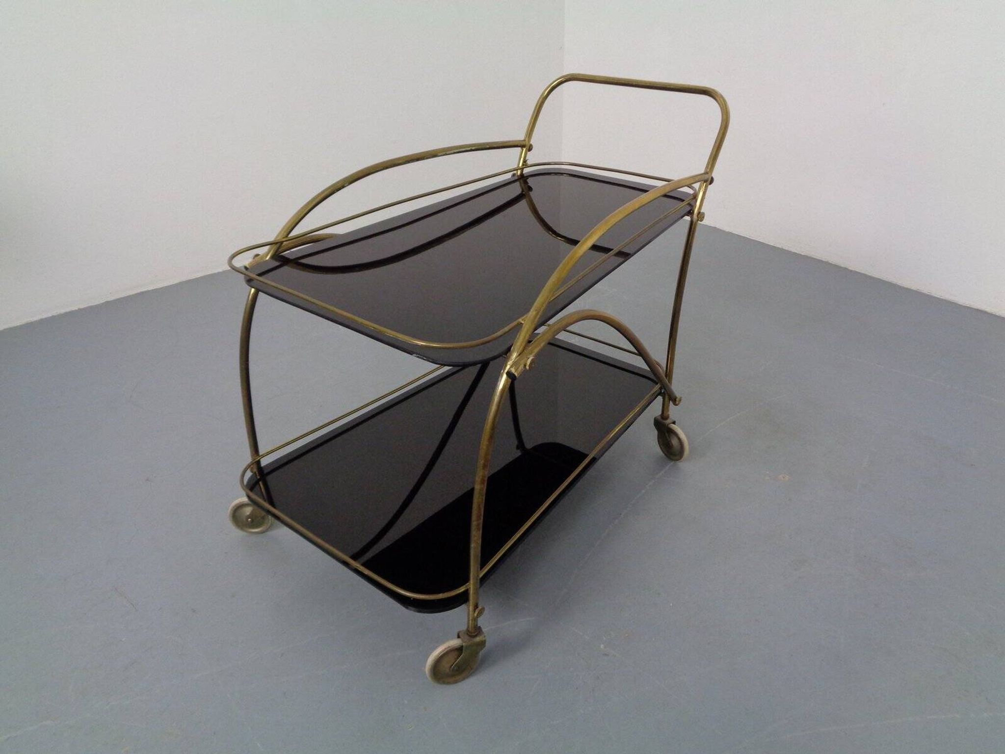 Mid-Century French Brass & Glass Serving Bar Cart, 1960s