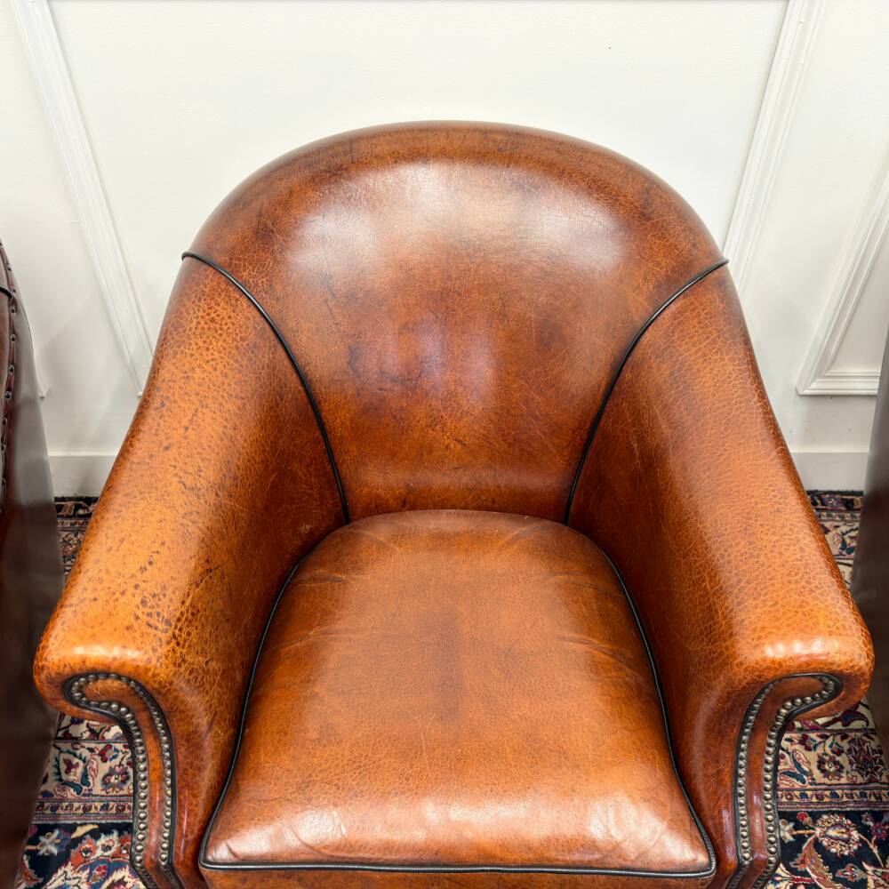 Classic English Sheepskin Leather Armchairs