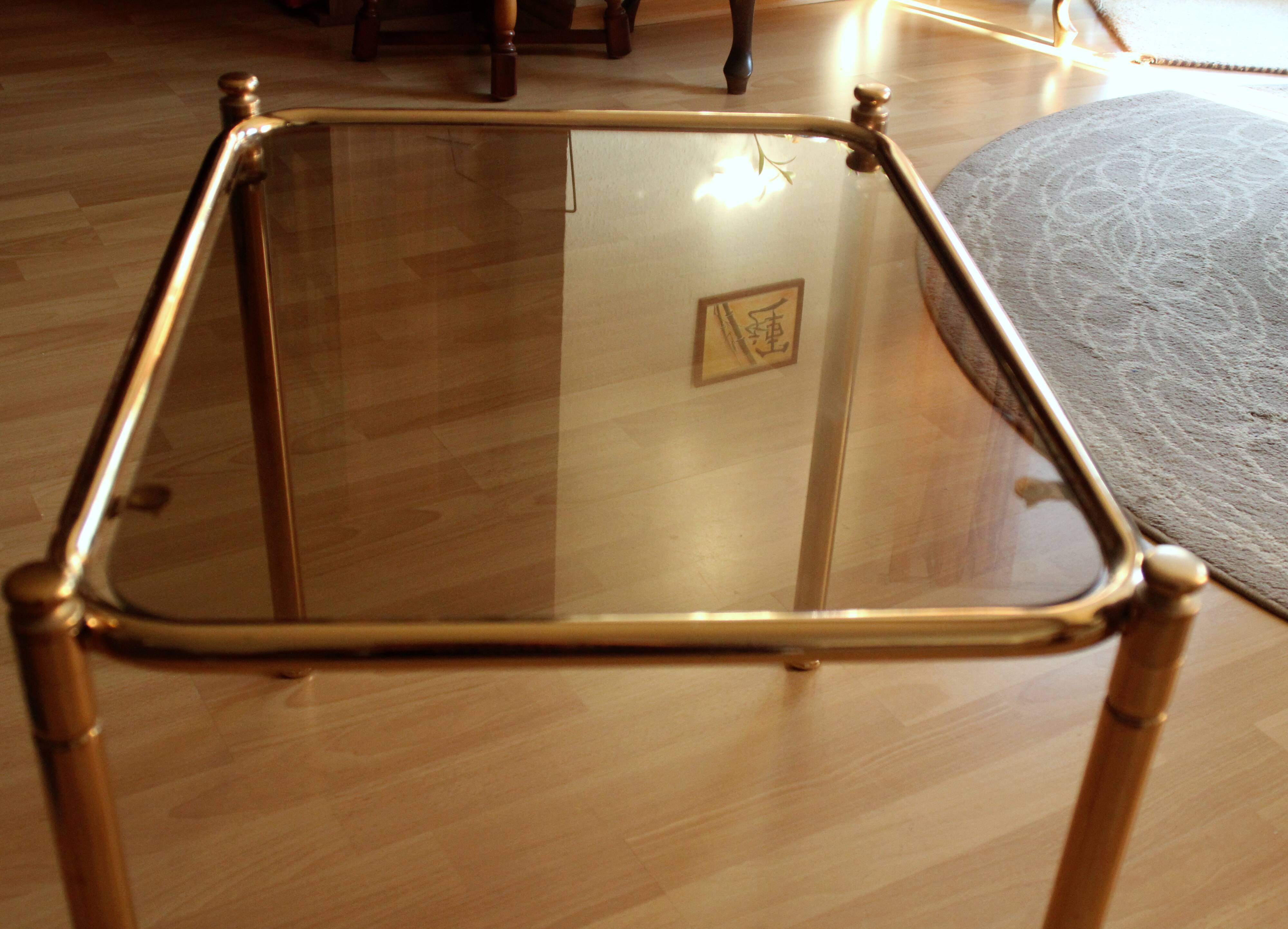Space Age brass side table with smoked glass plate - Vintage