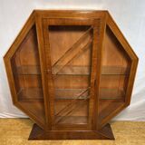 Art Deco Vintage Brocante Walnut Hexagonal Display Cabinet – 1920–1930
