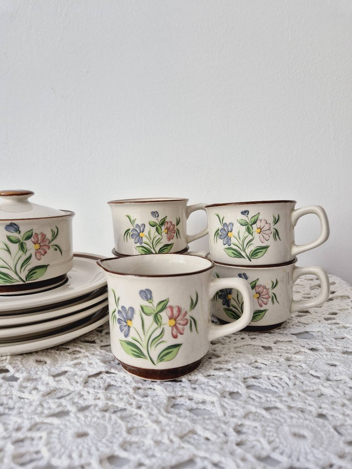 Vintage Flower Pattern Stoneware Tea/Coffee Set