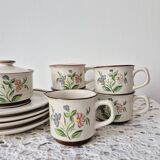 Service à thé/café en grès motif fleurs - Vintage