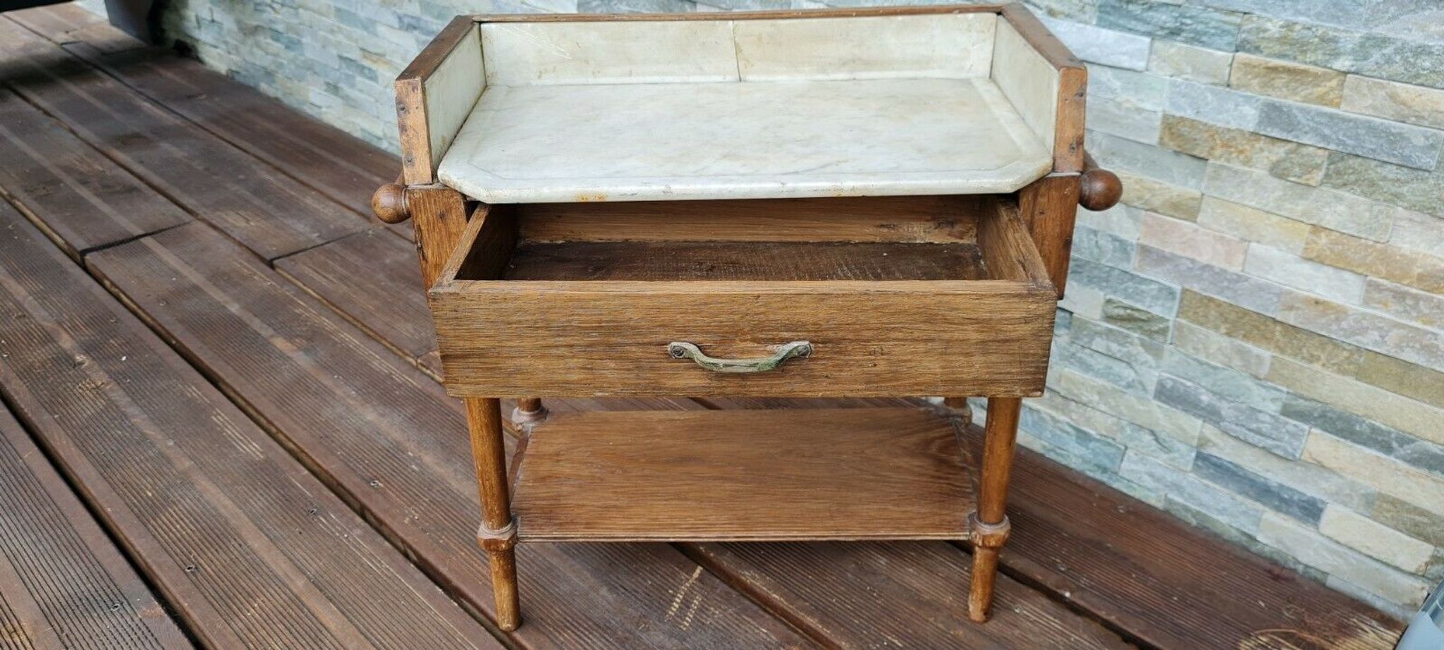 Old wooden children's toilet table and marble top